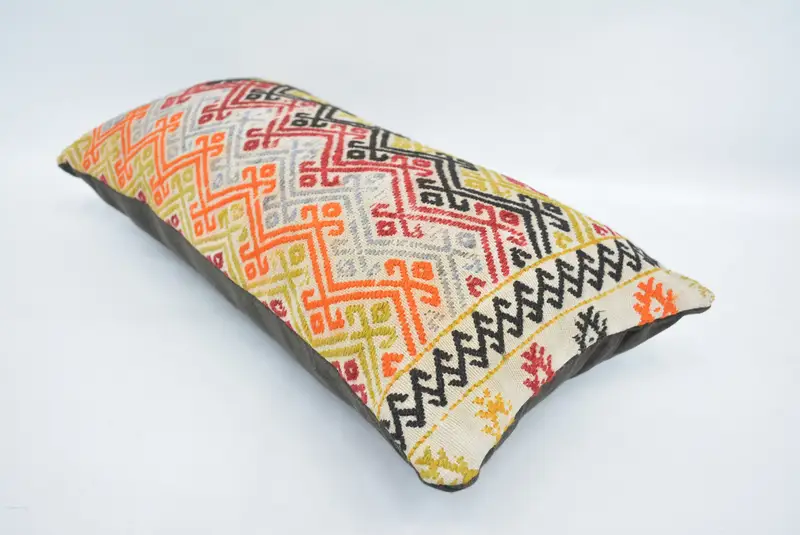 12x24 Inches Green & Orange Geometric Pillow, Handmade Decorative Pillow - 6