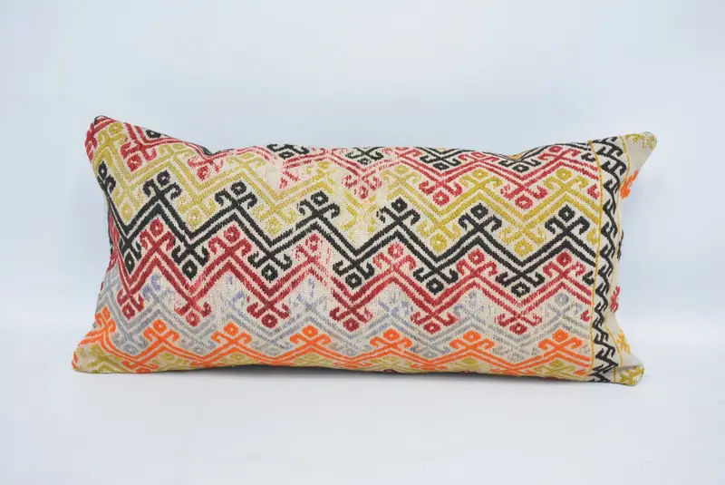 12x24 Inches Green & Orange Geometric Pillow, Handmade Decorative Pillow - 1