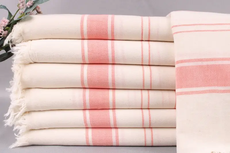 Embroidered Beach Towel Turkish Cotton Vermilion Stripes, 36x67 Inches