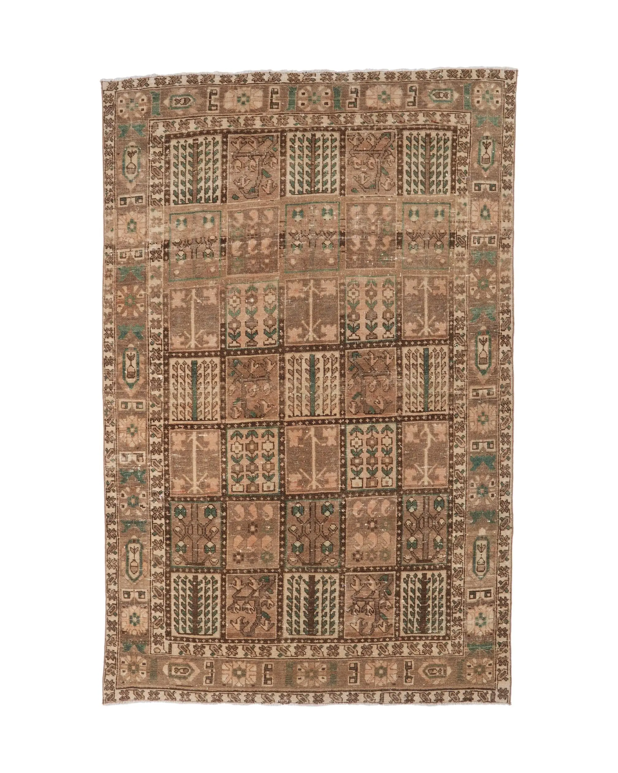 Vintage Halı 6x9.4 ft, Kahverengi Yeşil Çizgili Yün Türk Halısı - 1