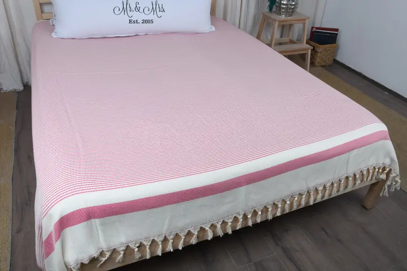 Turkish Cotton Throw Blanket, Woven Throw Blanket, Gift For Coworker, 88x80 Cotton Striped Towel, Woven Blanket, Bridesmaid Gifts, Turkish Bedspread - 8