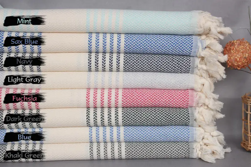 Plaj Havlusu Organik Pamuk Çizgili Bej, 70x40 İnç