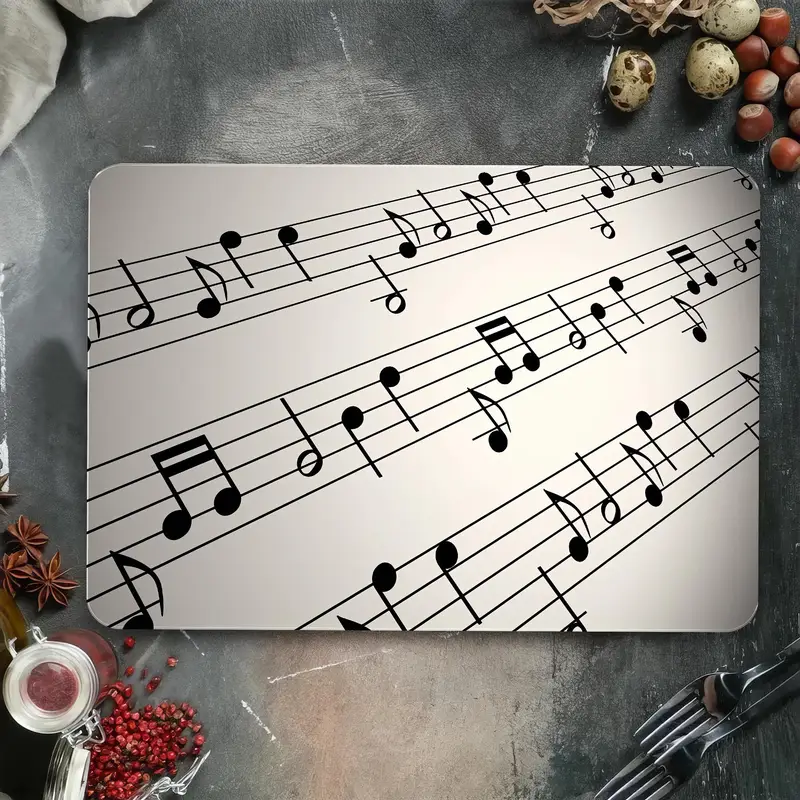 Modaya Uygun Kaymaz Tasarımlı Müzik Temalı Cam Kesme Tahtası