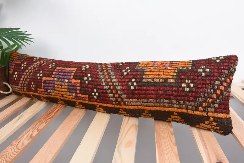 Vintage Kilim Throw Pillow, Car Pillow, 8x36 Red Pillow, Decorative Cushion Case, Handmade Kilim Cushion, Vintage Kilim Pillow, Cushion Cover - 5