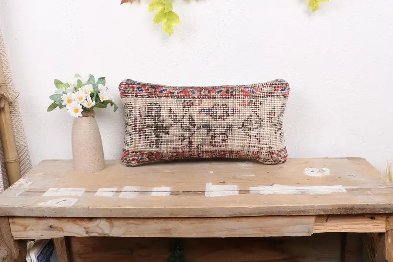 Turkish Pillow, 8x16 Beige Cushion Cover, Cushion, Interior Designer Pillow, Authentic Cushion Cover, Bed Cushion Case, Throw Kilim Pillow - 1