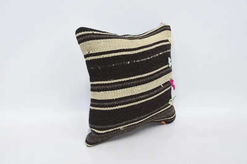 Pillow, Kilim Pillow Cover, 12x12 Brown Cushion, Hippie Throw Pillow Case, Vintage Kilim Throw Pillow, Kilim Cushion Sham - 3
