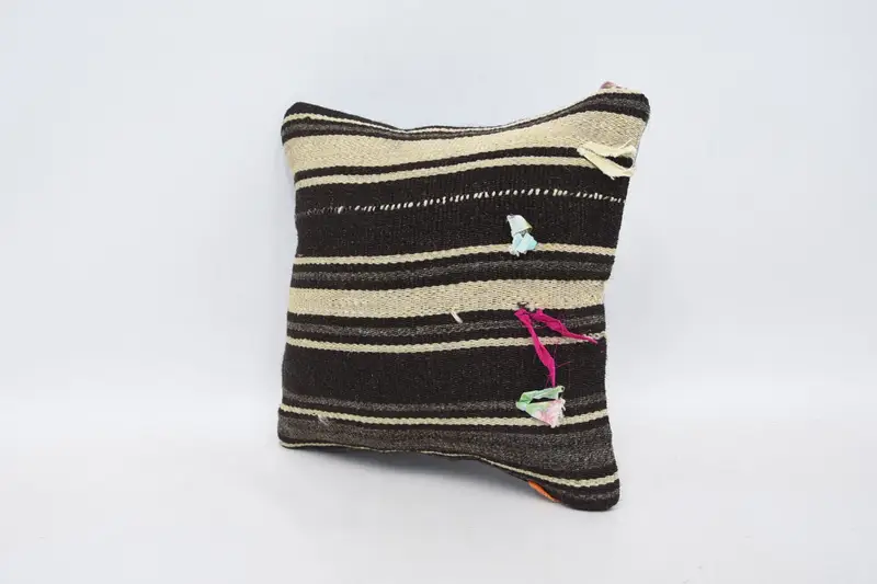 Pillow, Kilim Pillow Cover, 12x12 Brown Cushion, Hippie Throw Pillow Case, Vintage Kilim Throw Pillow, Kilim Cushion Sham - 4