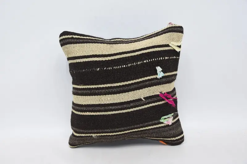 Pillow, Kilim Pillow Cover, 12x12 Brown Cushion, Hippie Throw Pillow Case, Vintage Kilim Throw Pillow, Kilim Cushion Sham - 1