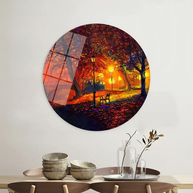 秋の夜景キャンバス: 赤、黒、オレンジのプリントアート