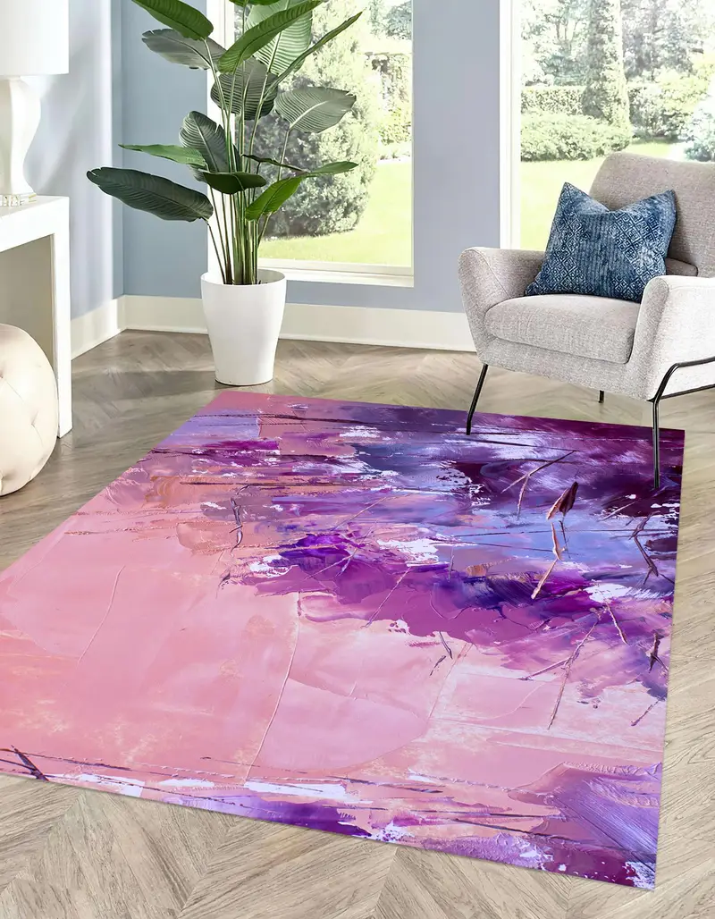 Contemporary Pink & Purple Printed Rug: Elegant Home Decor