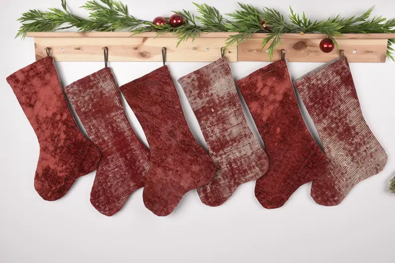 ベージュ & ブラウン クリスマス オーナメント ストッキング、お祝いホリデー ストッキング