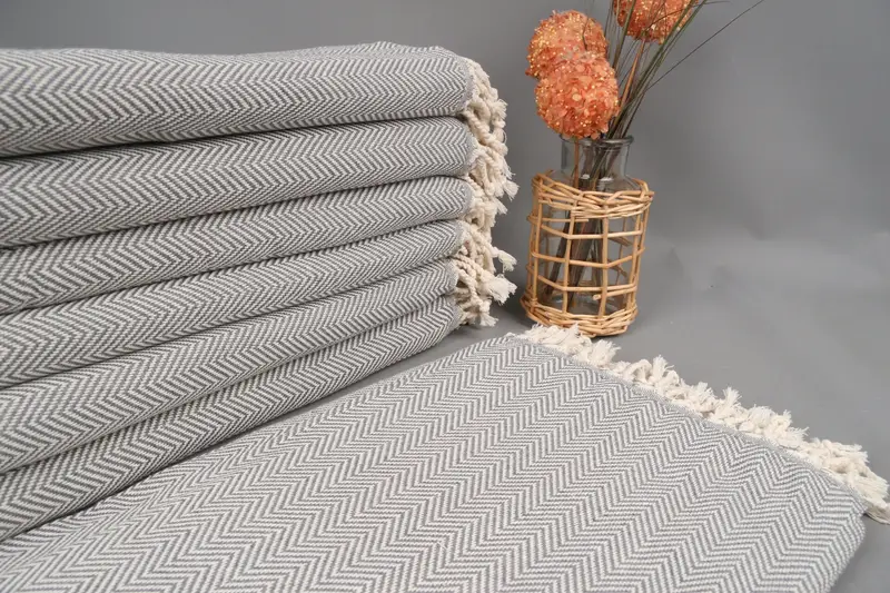 Custom Turkish Towel Dark Gray Herringbone, Organic Cotton, 40x71 Inches