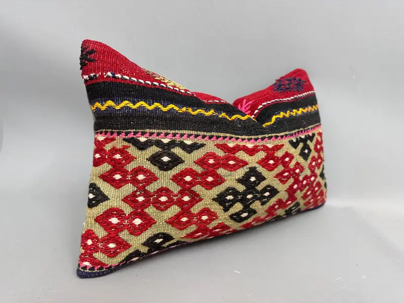Turkish Pillow, Decorative Bolster Cushion Cover, Pillow Case, Neutral Pillow Sham, Turkish Kilim Pillow, Pillow for Couch, 12x20 Red Cushion - 2