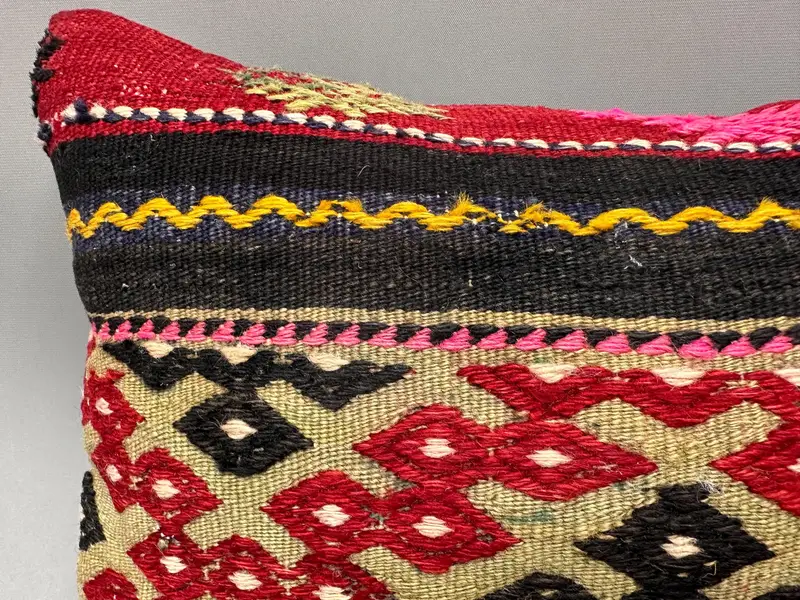 Turkish Pillow, Decorative Bolster Cushion Cover, Pillow Case, Neutral Pillow Sham, Turkish Kilim Pillow, Pillow for Couch, 12x20 Red Cushion - 5