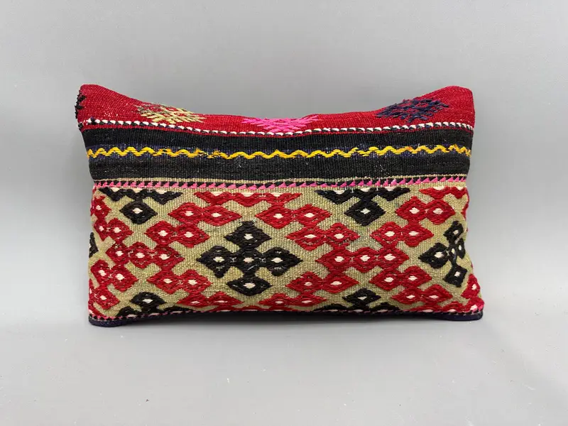 Turkish Pillow, Decorative Bolster Cushion Cover, Pillow Case, Neutral Pillow Sham, Turkish Kilim Pillow, Pillow for Couch, 12x20 Red Cushion - 4