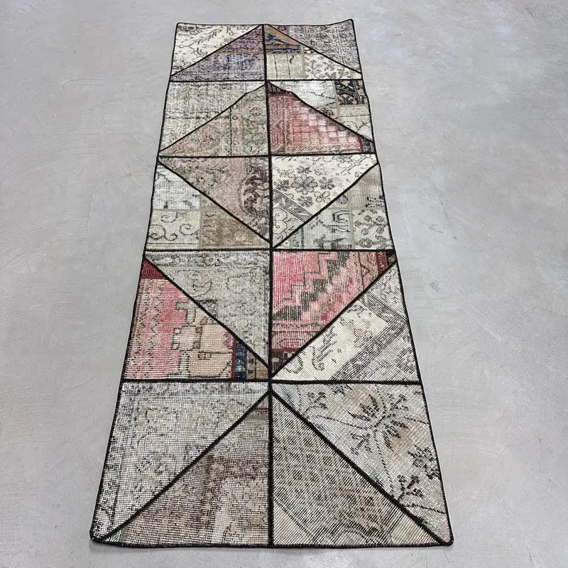 2.5x6.9 ft Rug, Vintage Turkish Rug, Gray Red Abstract Wool Rug - 1