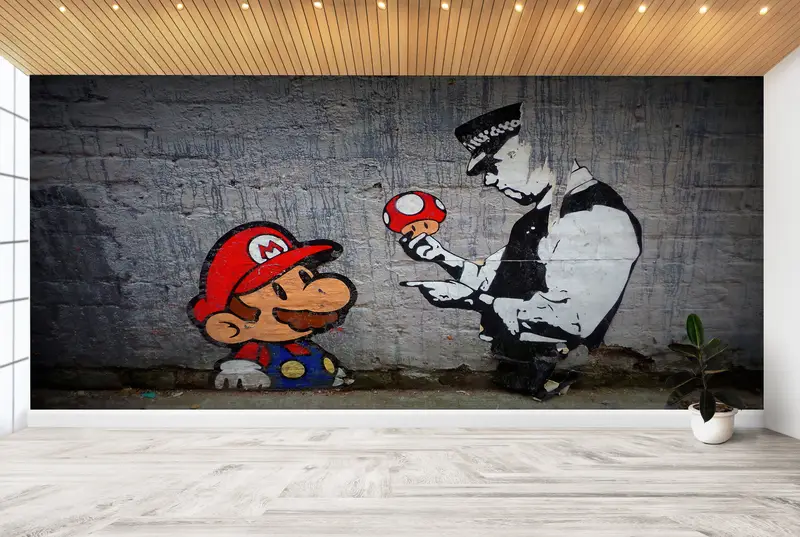 Super Mario Graffiti Baskılı Duvar Kağıdı: Oyun Odanızı Yükseltin