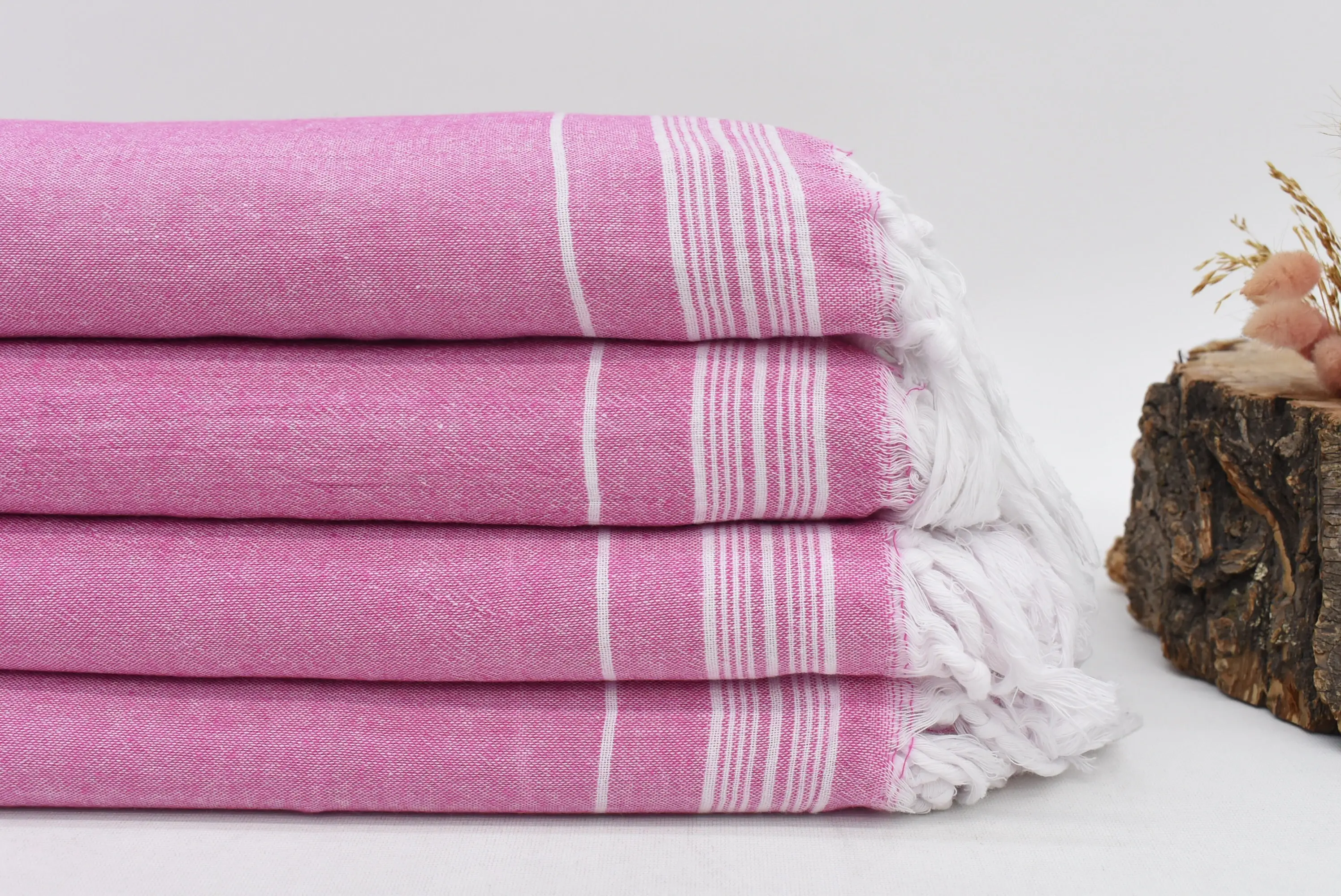 Damson Striped Turkish Organic Cotton Throw, 91x56 Inches - 1