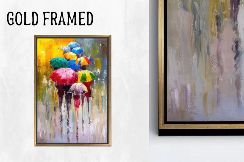 Trendy Renkli Şemsiye Kanvas: Canlı Yağmurlu Bir Gün Sanatsal Reprodüksiyon