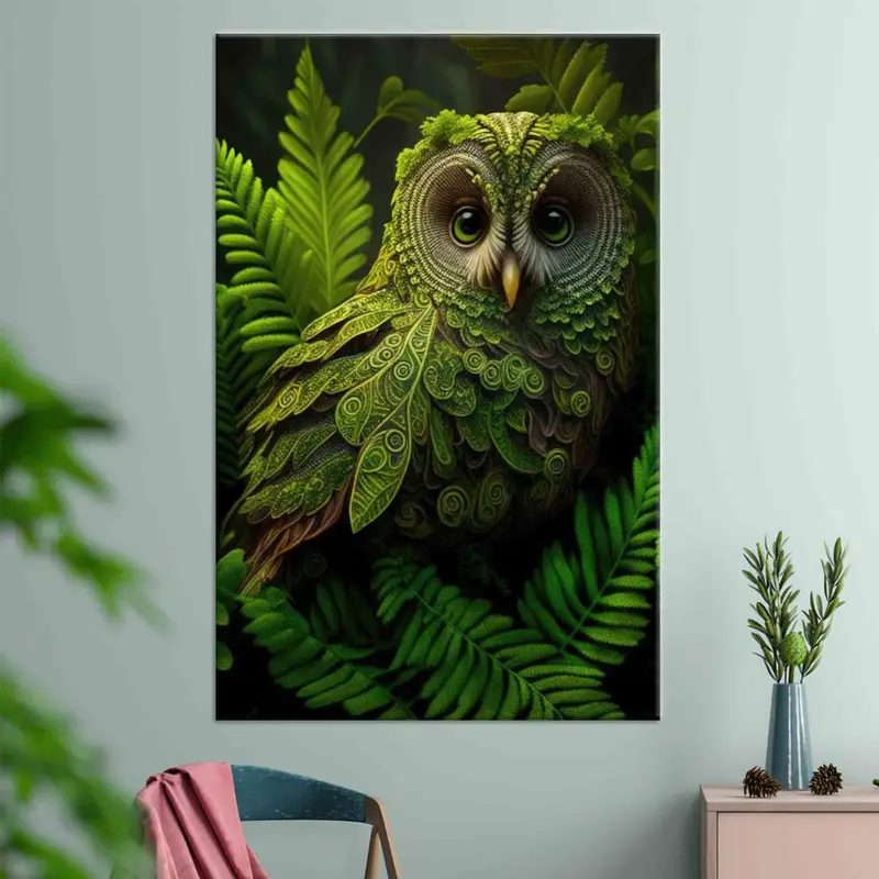 Green Owl Wall Art, Modern Wall Decor, Farmhouse Decor, Owl Lover Gift, Owl Canvas Art, Abstract Canvas, Abstract Owl Wall Art, Green Canvas - 1