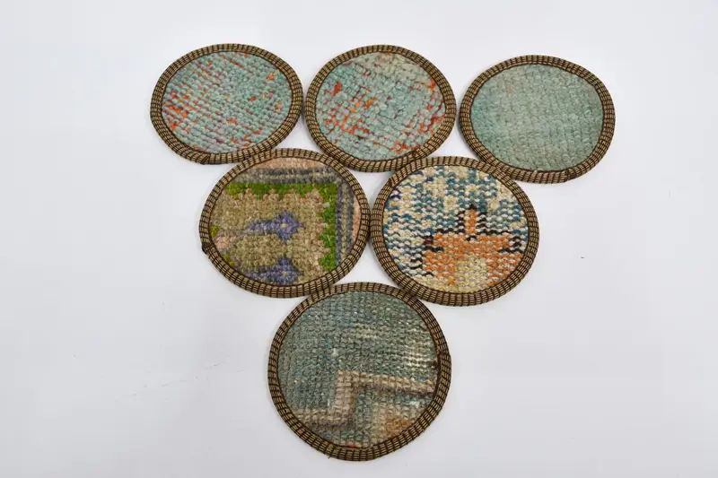 Böhmische blaue und orangefarbene runde Untersetzer, stilvolle ethnische Tischuntersetzer