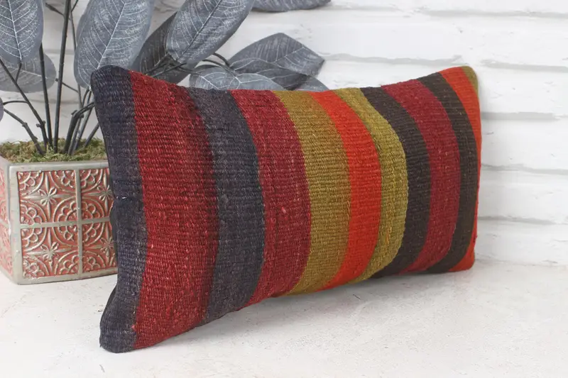 Vintage Kilim Pillow, 8x16 Red Pillow Sham, Pillow for Couch, Anatolian Pillow Sham, Pillow, Muted Cushion, Kilim Pillow Cover - 4