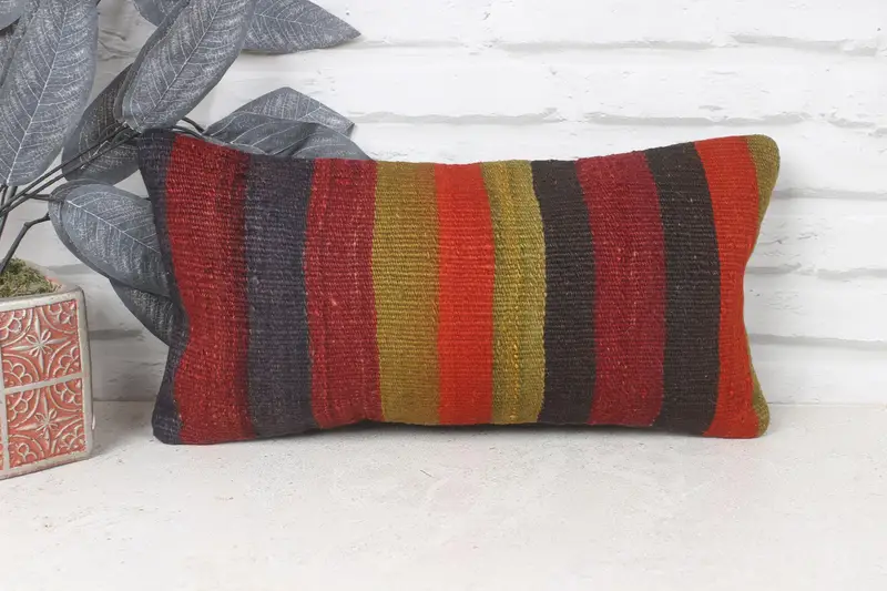 Vintage Kilim Pillow, 8x16 Red Pillow Sham, Pillow for Couch, Anatolian Pillow Sham, Pillow, Muted Cushion, Kilim Pillow Cover - 1
