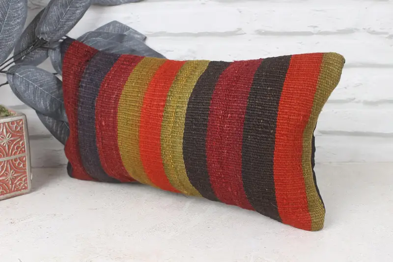 Vintage Kilim Pillow, 8x16 Red Pillow Sham, Pillow for Couch, Anatolian Pillow Sham, Pillow, Muted Cushion, Kilim Pillow Cover - 3