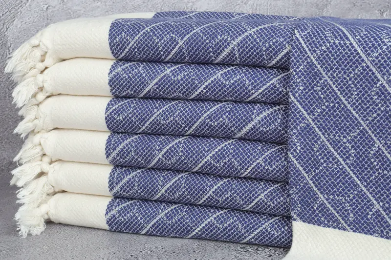 Tea Towel Favor Customized Navy Geometric Towel, Beige, 18x36 Inches