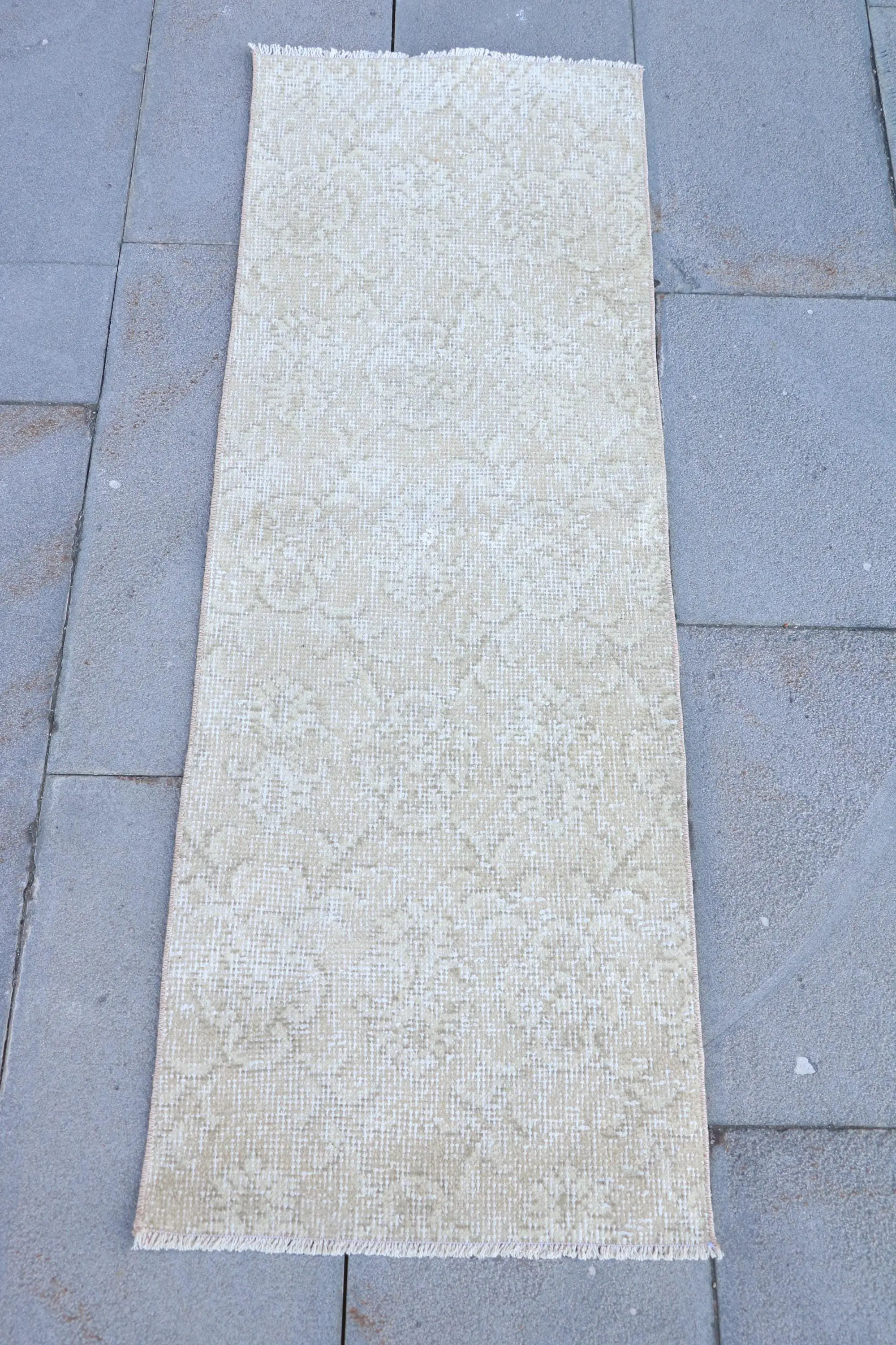 Vintage Rug, 1.5x4.5 ft Small Turkish Rug, White Beige Camouflage Rug - 1