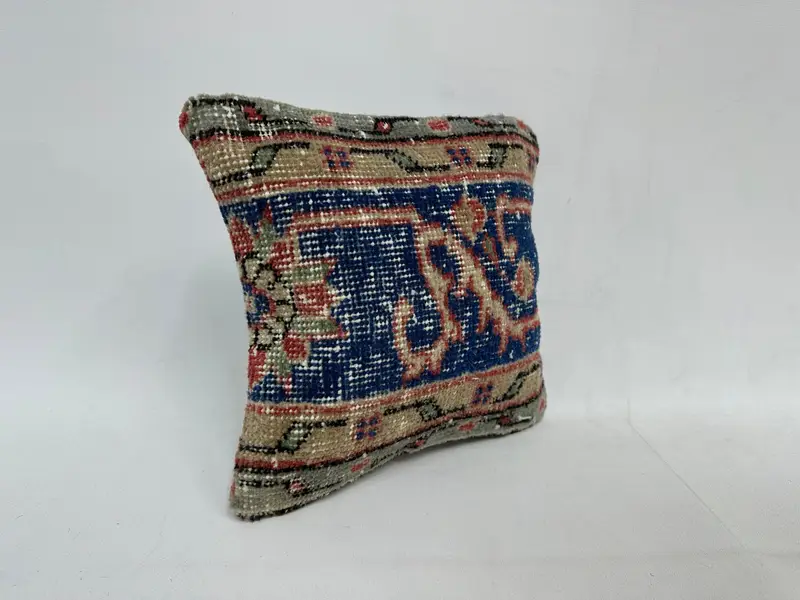 Turkish Pillow, Antique Pillows, Christmas Pillow Sham, 12x12 Blue Cushion Cover, Pillow, Turkish Corner Pillow, Home Decor Pillow - 3