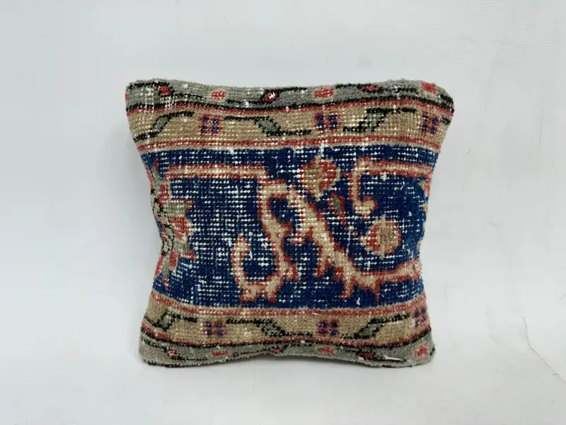 Turkish Pillow, Antique Pillows, Christmas Pillow Sham, 12x12 Blue Cushion Cover, Pillow, Turkish Corner Pillow, Home Decor Pillow - 1