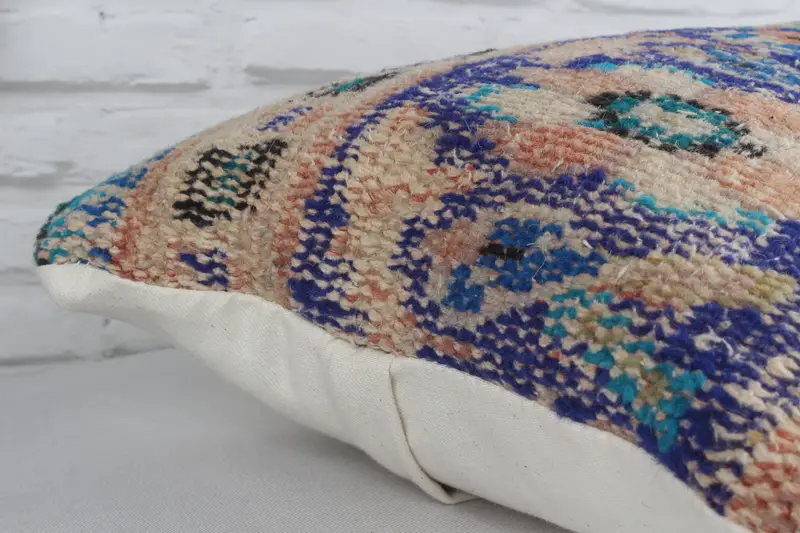Throw Kilim Pillow, Authentic Cushion Case, Pillow Case, Turkish Pillow, 12x24 Blue Cushion, Chair Pillow Case, Handmade Kilim Cushion - 7
