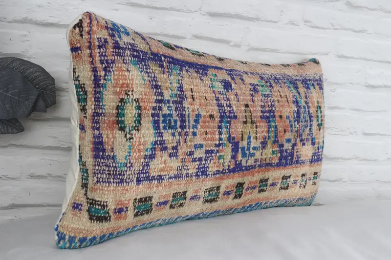 Throw Kilim Pillow, Authentic Cushion Case, Pillow Case, Turkish Pillow, 12x24 Blue Cushion, Chair Pillow Case, Handmade Kilim Cushion - 3