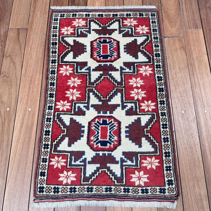Vintage Halı, 1.7x2.8 ft Küçük Halı, Kırmızı Mavi Oushak Yün Halı - 1