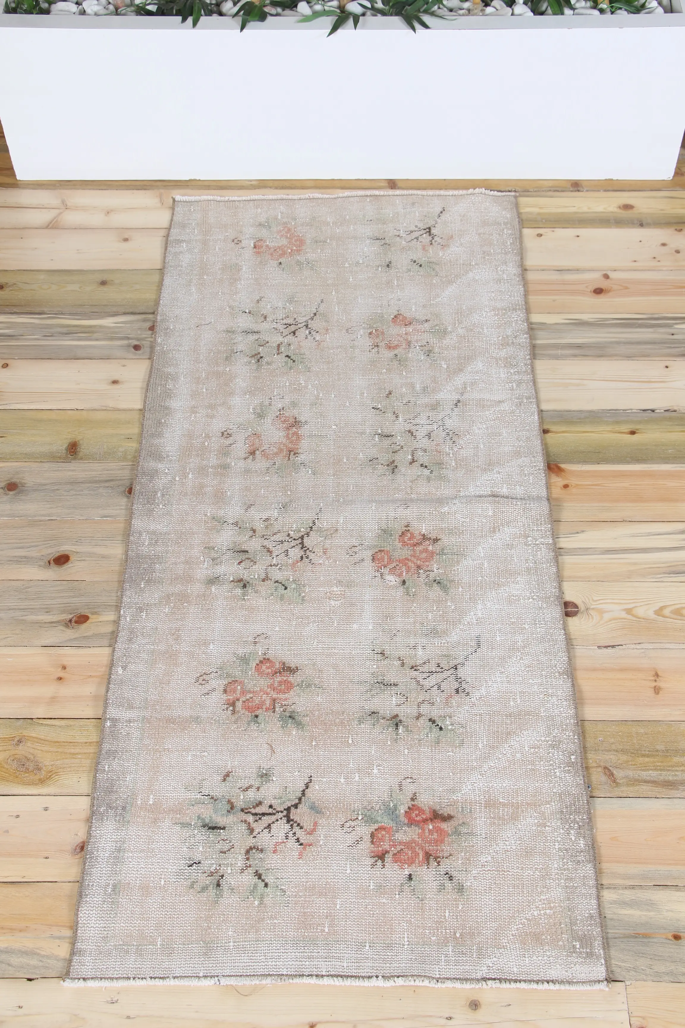 Vintage 2.6x6.1 ft Accent Halı, Türk Halısı, Oushak Kahverengi Çiçekli Halı - 1