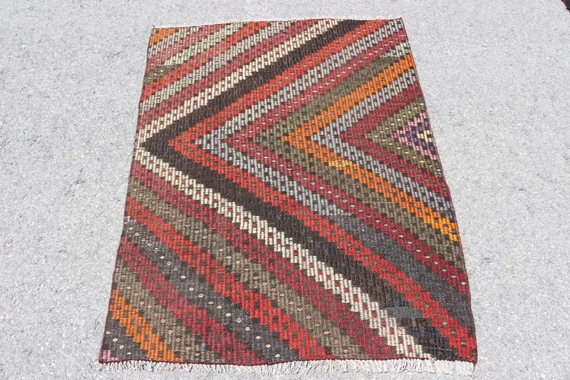 Vintage 3,2x4,5 ft Teppich, kleiner türkischer Teppich, roter abstrakter Wollteppich - 1