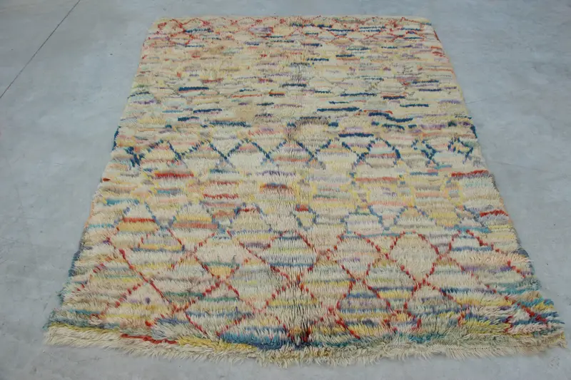 Vintage Rug, Area 5.2x6.46 ft Turkish Rug, Blue Abstract Wool Rug - 1
