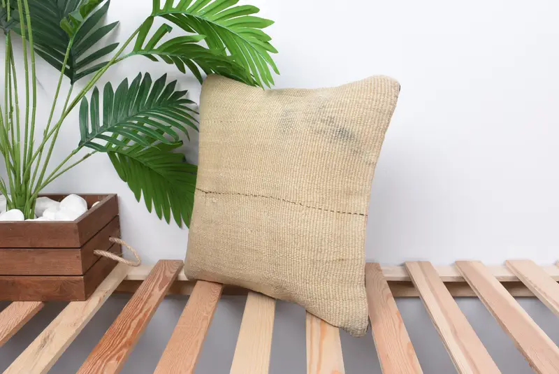 Pillow, Vintage Kilim Throw Pillow, Gift Pillow, 14x14 Beige Pillow, Designer Throw Pillow, Pillow for Sofa, Meditation Pillow Case - 5