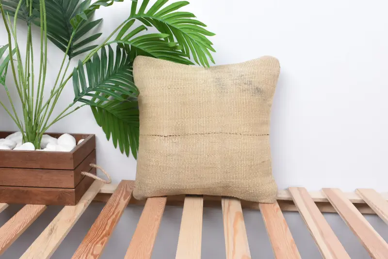 Pillow, Vintage Kilim Throw Pillow, Gift Pillow, 14x14 Beige Pillow, Designer Throw Pillow, Pillow for Sofa, Meditation Pillow Case - 1