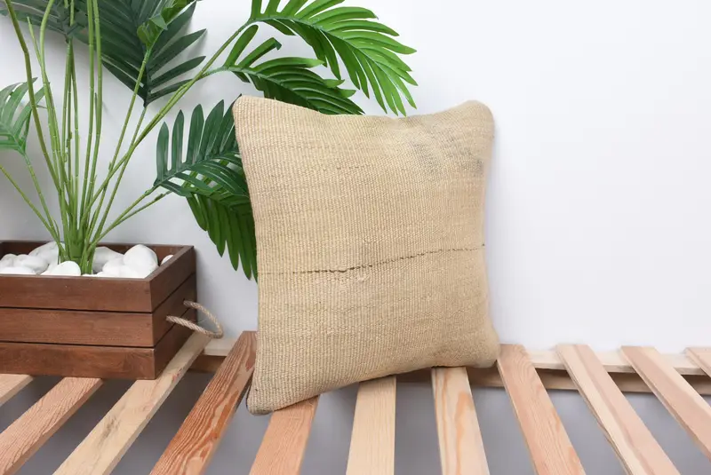 Pillow, Vintage Kilim Throw Pillow, Gift Pillow, 14x14 Beige Pillow, Designer Throw Pillow, Pillow for Sofa, Meditation Pillow Case - 4