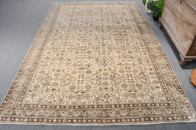 Vintage 6.3x9.2 ft Halı, Türk Halısı, Kahverengi Fas Halısı Yün - 1