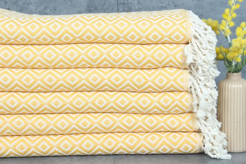 Beach Towel Monogrammed Custom Turkish Yellow Diamond, Beige, 40x71 Inches