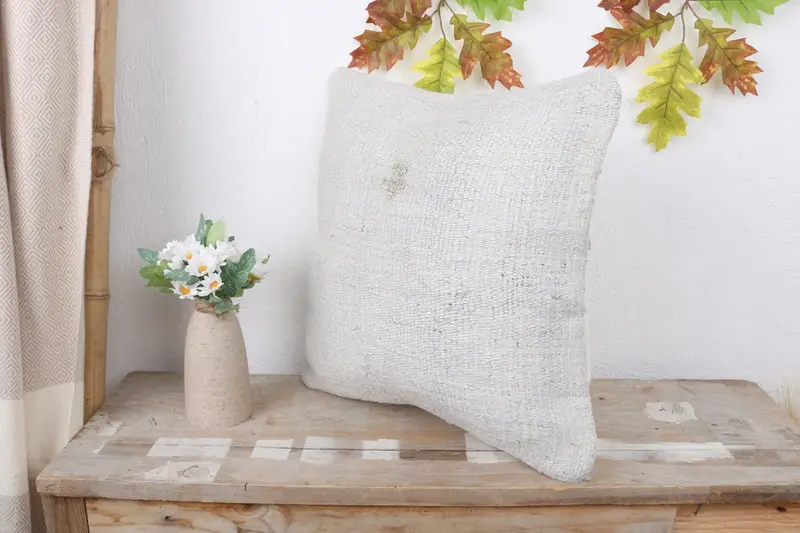 Handmade Kilim Cushion, Decorative Throw Cushion Case, Cushion, Handmade Throw Cushion, 16x16 White Pillow Case, Turkish Pillow, Kilim Cushion Sham - 4