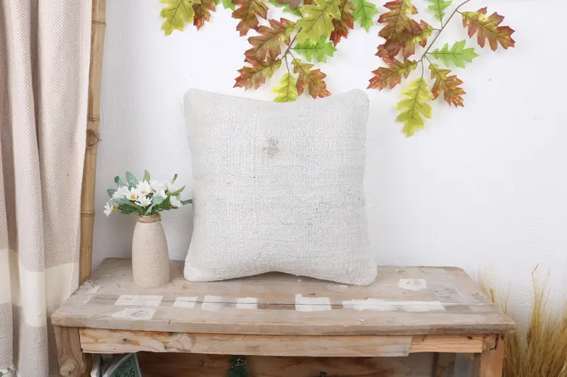 Handmade Kilim Cushion, Decorative Throw Cushion Case, Cushion, Handmade Throw Cushion, 16x16 White Pillow Case, Turkish Pillow, Kilim Cushion Sham - 1