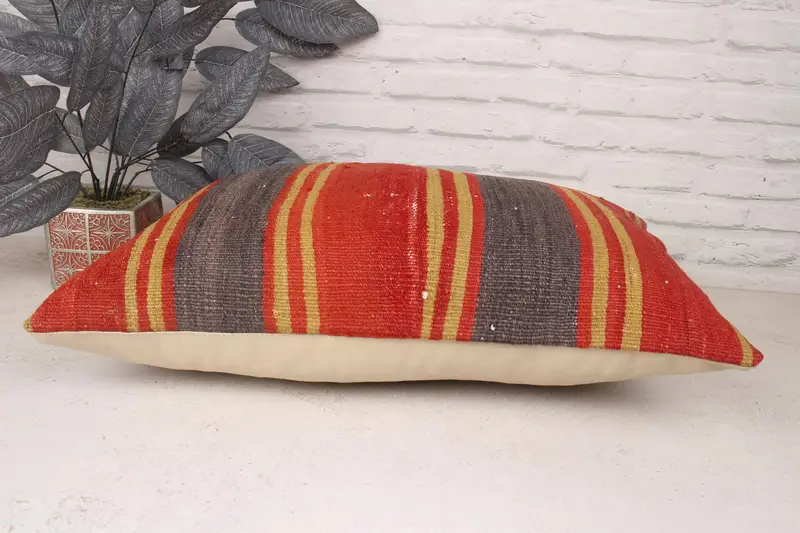 Bolster Throw Pillow, Kilim Rug Pillow Sham, Ethnical Kilim Rug Pillow, 16x24 Red Cushion, Cushion, Turkish Kilim Pillow, Kilim Pillow - 5