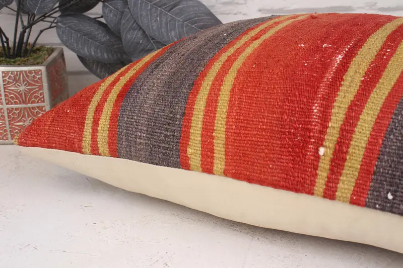 Bolster Throw Pillow, Kilim Rug Pillow Sham, Ethnical Kilim Rug Pillow, 16x24 Red Cushion, Cushion, Turkish Kilim Pillow, Kilim Pillow - 6