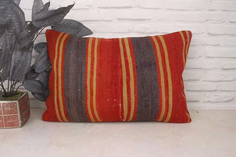 Bolster Throw Pillow, Kilim Rug Pillow Sham, Ethnical Kilim Rug Pillow, 16x24 Red Cushion, Cushion, Turkish Kilim Pillow, Kilim Pillow - 1