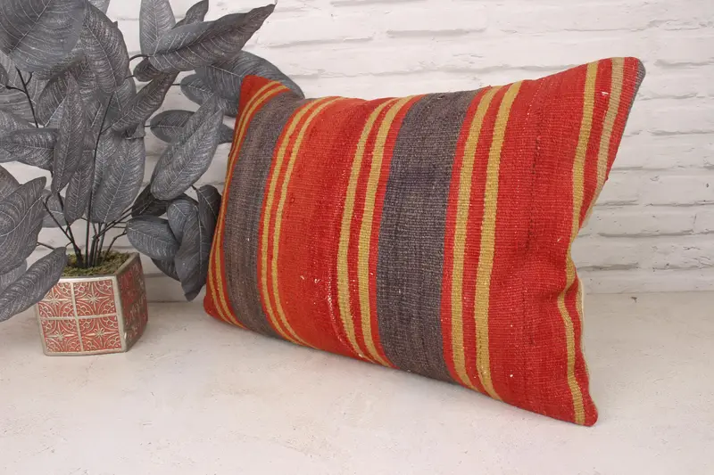 Bolster Throw Pillow, Kilim Rug Pillow Sham, Ethnical Kilim Rug Pillow, 16x24 Red Cushion, Cushion, Turkish Kilim Pillow, Kilim Pillow - 4