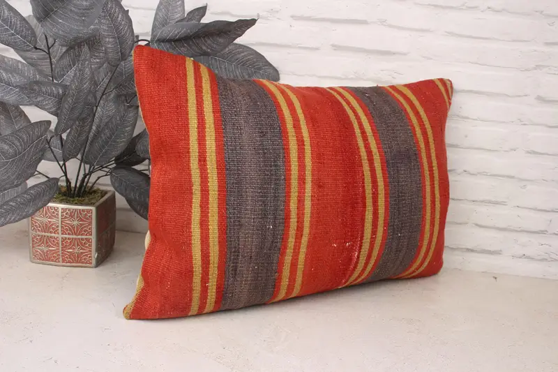 Bolster Throw Pillow, Kilim Rug Pillow Sham, Ethnical Kilim Rug Pillow, 16x24 Red Cushion, Cushion, Turkish Kilim Pillow, Kilim Pillow - 3